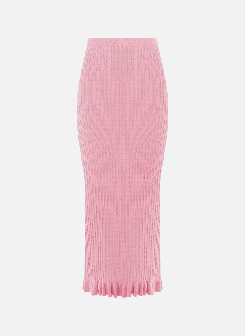 ليتشي تنورة ميدي مستقيمة محبوكة مع كشكشة